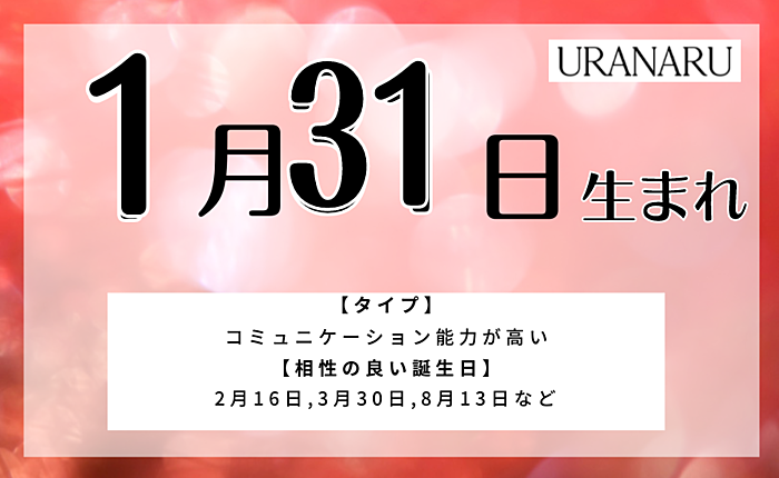 1月31日生まれの人の性格｜相性の良い/悪い人・男女別の運勢