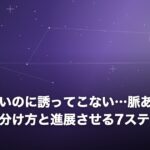 返信は早いのに誘ってこない…脈あり・脈なしの見分け方と進展させる7ステップのイメージ画像